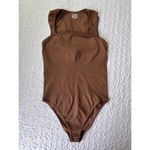 OQQ Chocolate Brown Square Neck Ribbed Fitted Bodysuit size xl